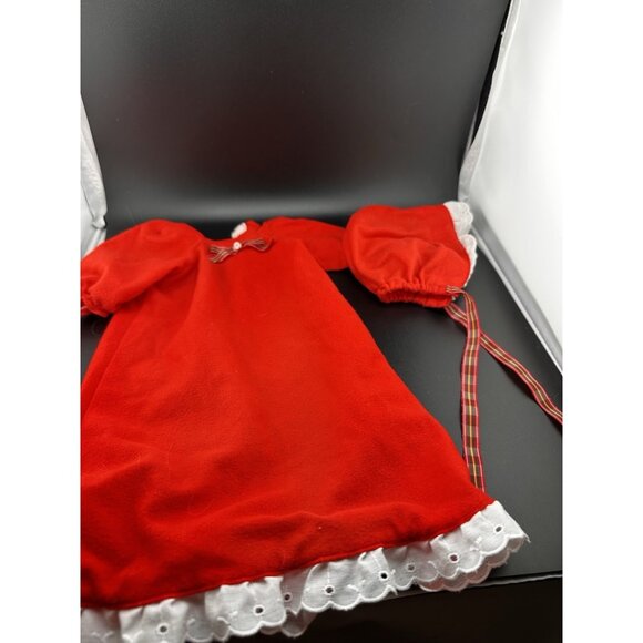 Vtg Red Baby Doll Dress Gown Bonnet White Eyelet Trim Plaid Bow And Ribbon 1980s - Picture 1 of 9